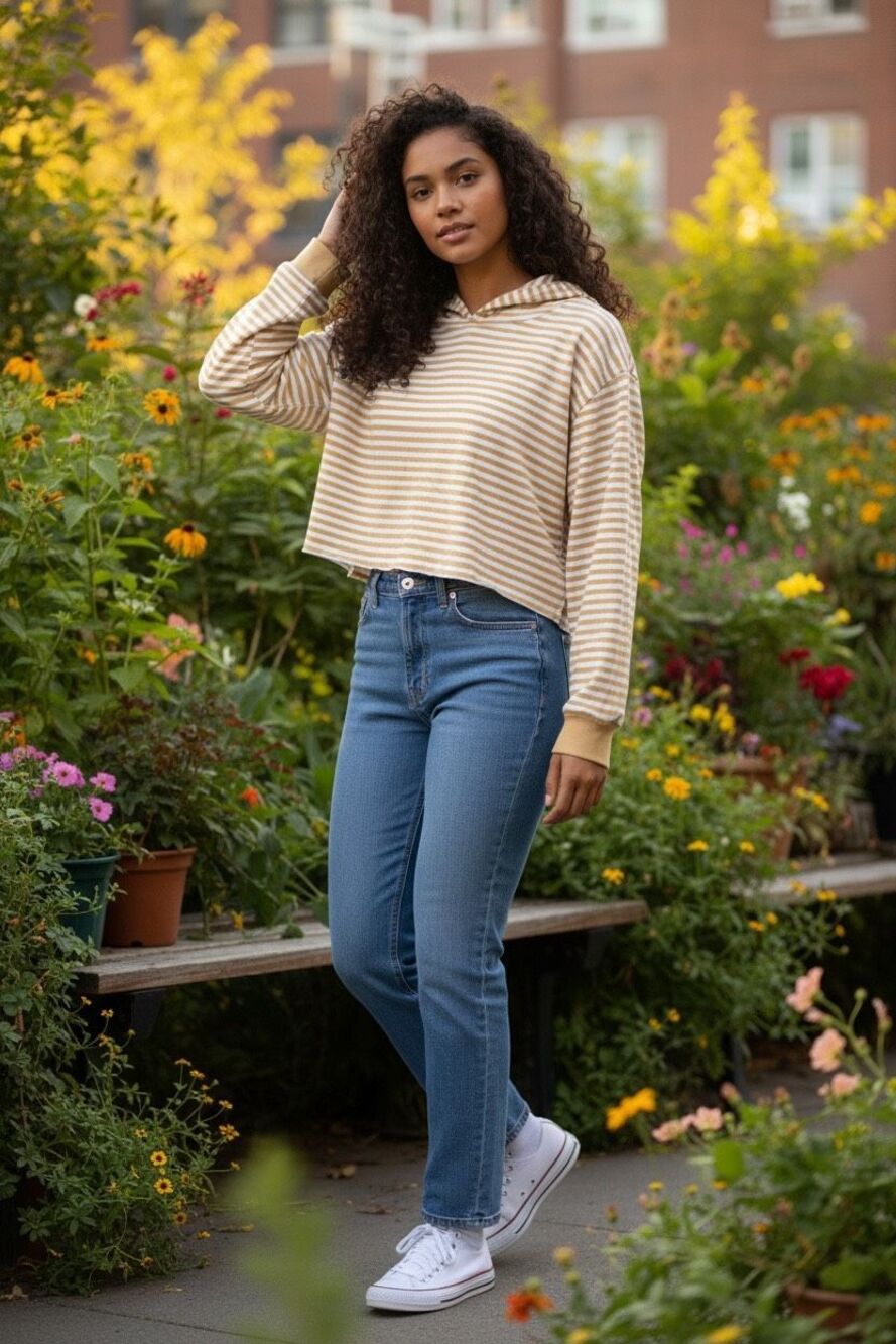 ✨Brandy Melville Striped Cropped Rita Yellow & White One-Size Hoodie✨